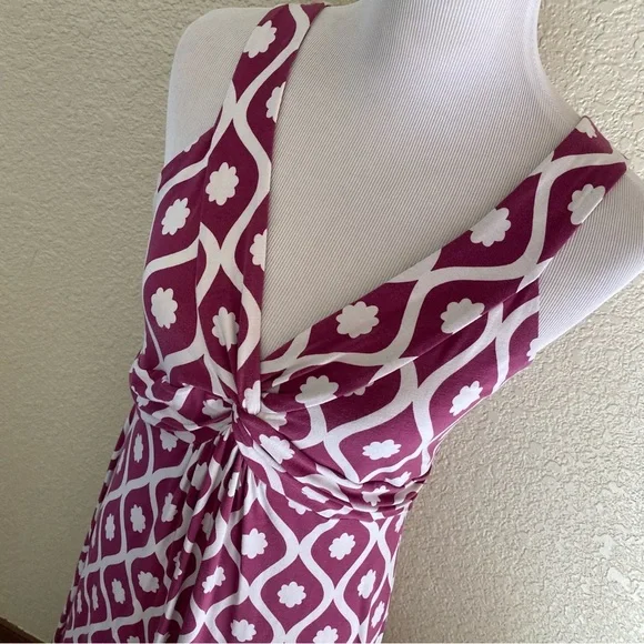 Boden Maxi Dress Long Geo Floral Print V Neck Sleeveless Purple White Twist: 10 - Picture 3 of 10